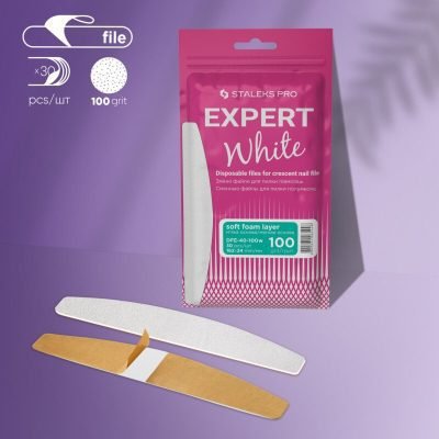 Λευκές λίμες μιας χρήσης για λίμα μισοφέγγαρου (μαλακή βάση) Staleks Pro Expert 40, 100 grit (30 τμχ)